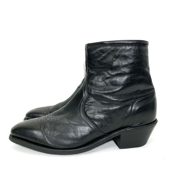 Abilene Boot Men Black Zipper Dress Boot Square Toe Sz 11D Made In USA 6464 - Picture 1 of 12